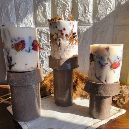 Floral Sütun Mum - Vesta Candle Studio