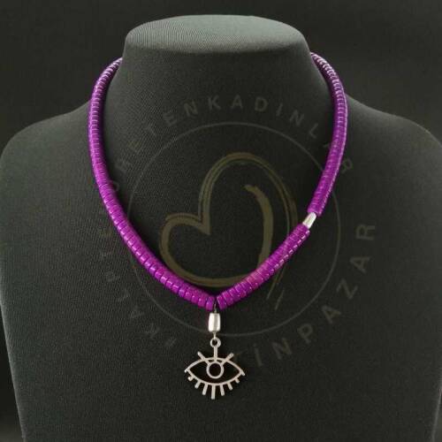 Göz Motifli Mor Turkuaz Kolye