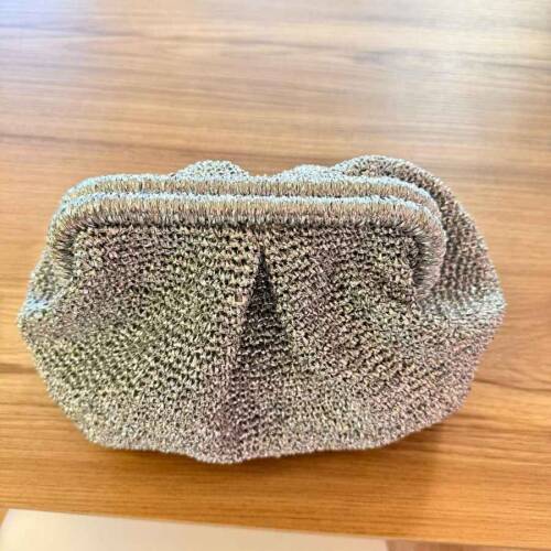 Gümüş metalik ip burslu clutch çanta - 2