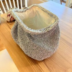 Gümüş metalik ip burslu clutch çanta - 3