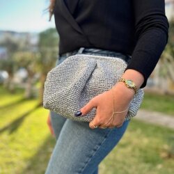 Gümüş metalik ip burslu clutch çanta - 1