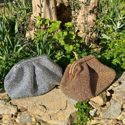 Gümüş metalik ip burslu clutch çanta - 4