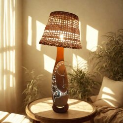 Bambu Başlıklı Su Kabağı Aydınlatma | El Yapımı Doğal Masa Lambası - 4