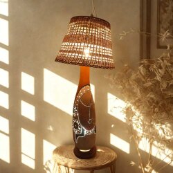 Bambu Başlıklı Su Kabağı Aydınlatma | El Yapımı Doğal Masa Lambası - 5