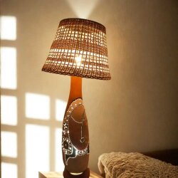 Bambu Başlıklı Su Kabağı Aydınlatma | El Yapımı Doğal Masa Lambası - 6