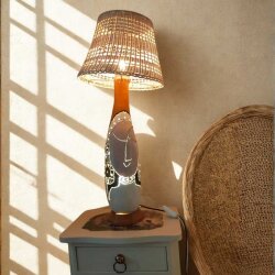 Bambu Başlıklı Su Kabağı Aydınlatma | El Yapımı Doğal Masa Lambası - 2