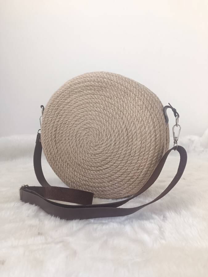 Hasır jüt daire çapraz omuz çantası - 1