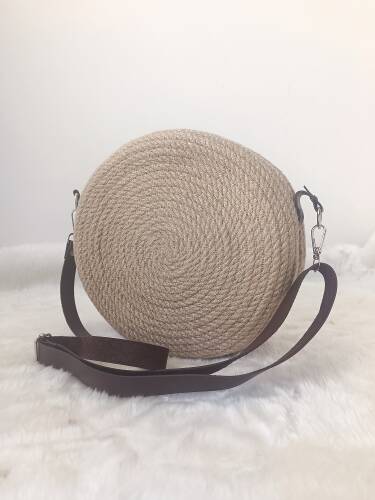 Hasır jüt daire  çapraz   omuz çantası