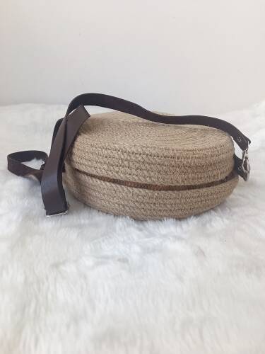 Hasır jüt daire çapraz omuz çantası - 3