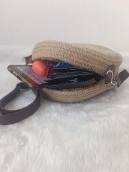 Hasır jüt daire çapraz omuz çantası - 4