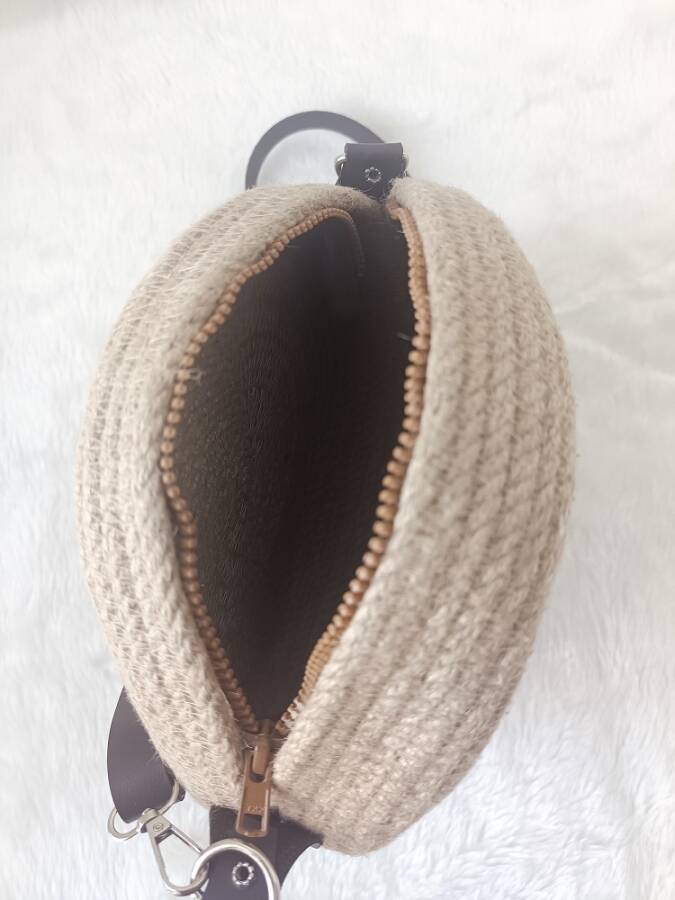 Hasır jüt daire çapraz omuz çantası - 5