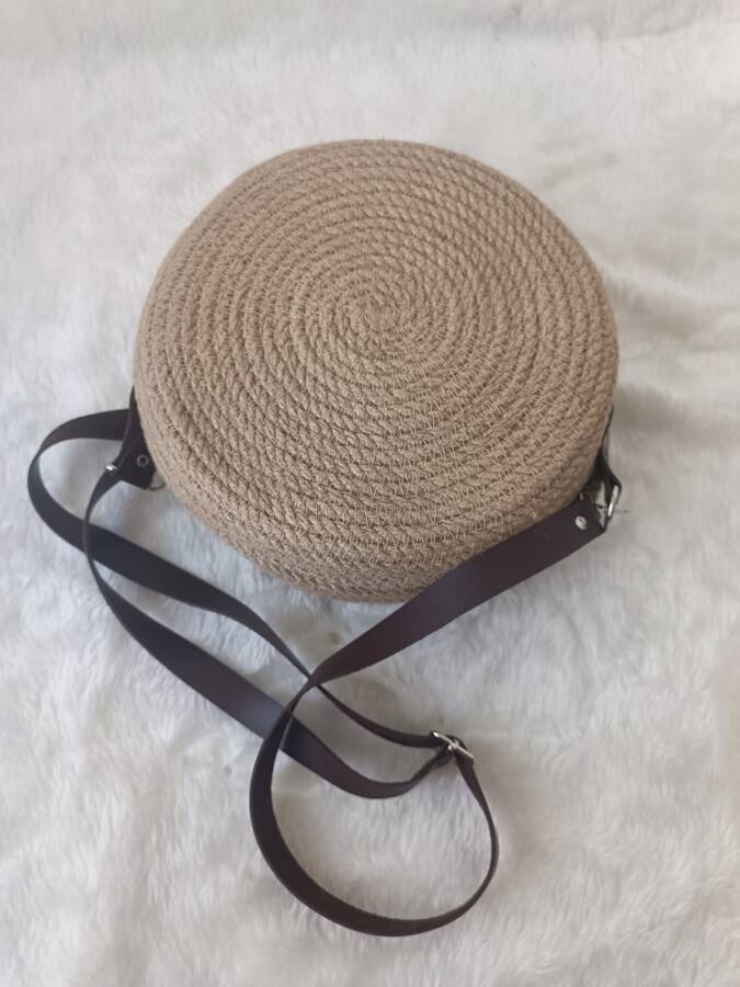 Hasır jüt daire çapraz omuz çantası - 6