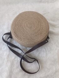 Hasır jüt daire çapraz omuz çantası - 6