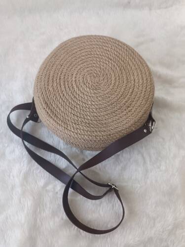 Hasır jüt daire çapraz omuz çantası - 6