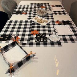 Home aplikeli Siyah Ekose Duck Keten Runner, Amerikan servis seti  - 1