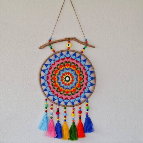 Karışık Renkli Dekoratif Mandala Duvar Süsü - Türesin Hobi