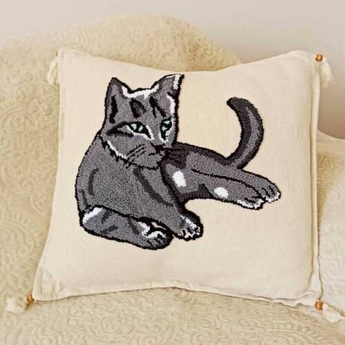 Kırlent Kılıfları  Gri Kedi