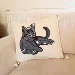 Kırlent Kılıfları  Gri Kedi - 3