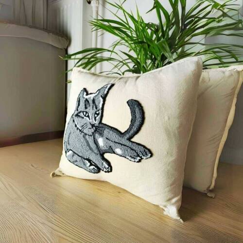 Kırlent Kılıfları  Gri Kedi - 4