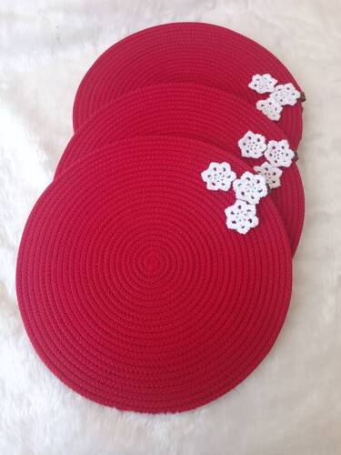 Kırmızı El örgüsü Kar Taneli Supla Sepet Takım - 3