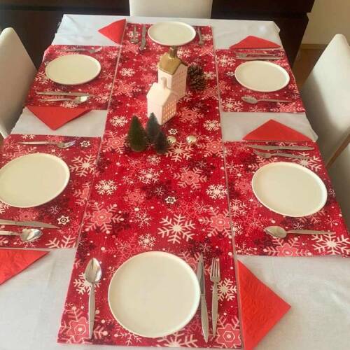 Kırmızı Kar tanesi desen Duck Keten Runner, Amerikan servis set