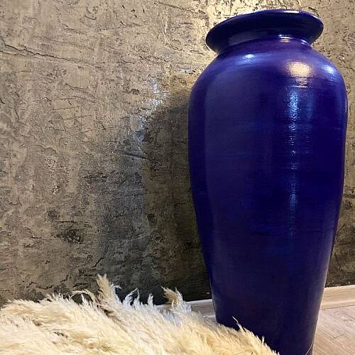 Midnight Blue | Büyük Boy El Yapımı Dekoratif Toprak Küp Vazo – Modern Salon Dekoru - 2