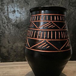 Obsidian Copper | Büyük Boy Dekoratif Toprak Küp Vazo Bohem Salon Dekoru - 2