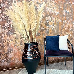 Obsidian Copper | Büyük Boy Dekoratif Toprak Küp Vazo Bohem Salon Dekoru - 1