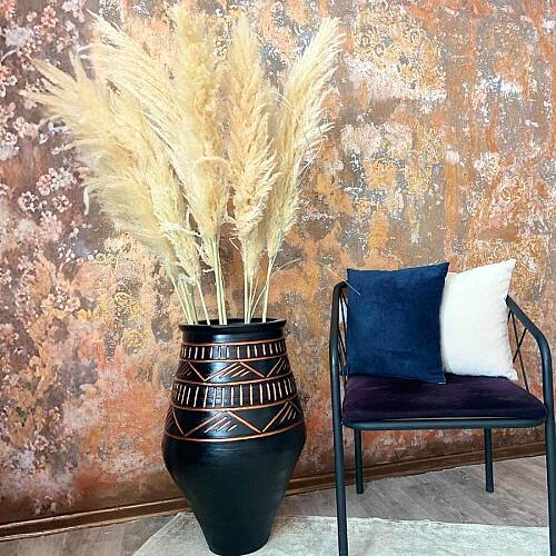 Obsidian Copper | Büyük Boy Dekoratif Toprak Küp Vazo Bohem Salon Dekoru