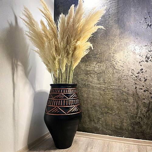 Obsidian Copper | Büyük Boy Dekoratif Toprak Küp Vazo Bohem Salon Dekoru - 3