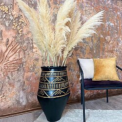 Obsidian Gold | Büyük Boy Dekoratif Toprak Küp Vazo Bohem Salon Dekoru - 1