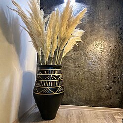 Obsidian Gold | Büyük Boy Dekoratif Toprak Küp Vazo Bohem Salon Dekoru - 3