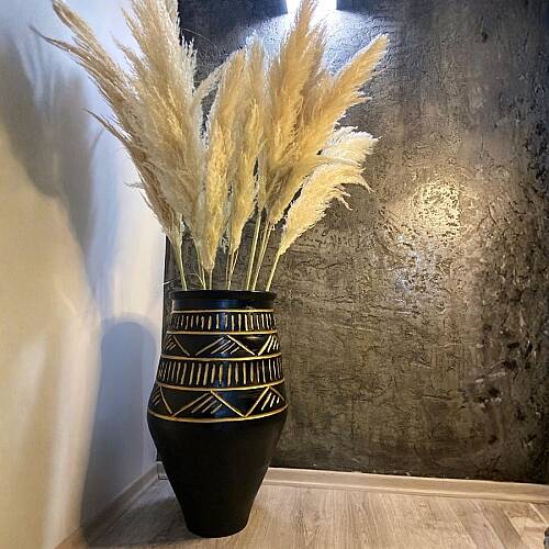 Obsidian Gold | Büyük Boy Dekoratif Toprak Küp Vazo Bohem Salon Dekoru - 3