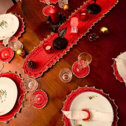 El Yapımı Kırmızı Örgü Supla Takımı – Yılbaşı Sofraları İçin Zamansız Şıklık - 2