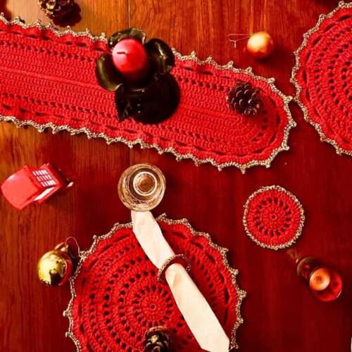 El Yapımı Kırmızı Örgü Supla Takımı – Yılbaşı Sofraları İçin Zamansız Şıklık - 3