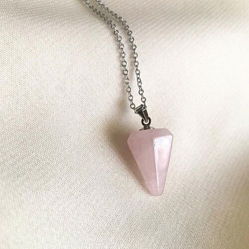 Pembe Kuvars Taşı Doğal Taş Pandül Kolye - 3