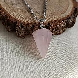 Pembe Kuvars Taşı Doğal Taş Pandül Kolye - 5