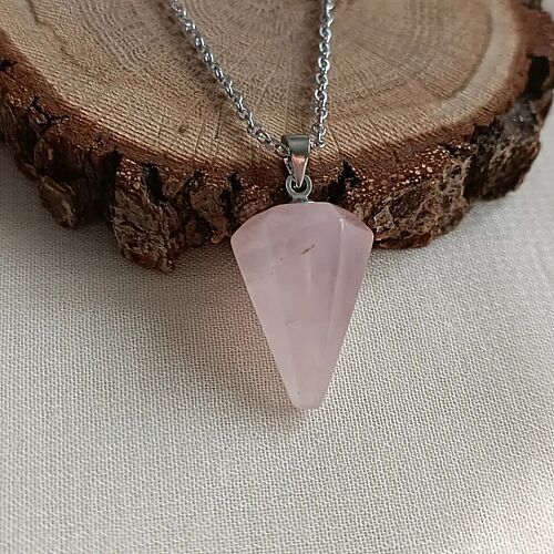 Pembe Kuvars Taşı Doğal Taş Pandül Kolye - 5