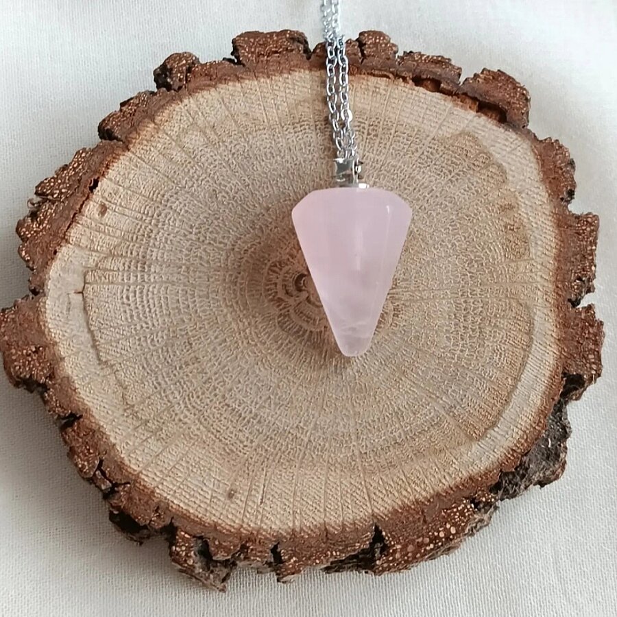 Pembe Kuvars Taşı Doğal Taş Pandül Kolye - 6