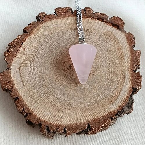 Pembe Kuvars Taşı Doğal Taş Pandül Kolye - 6