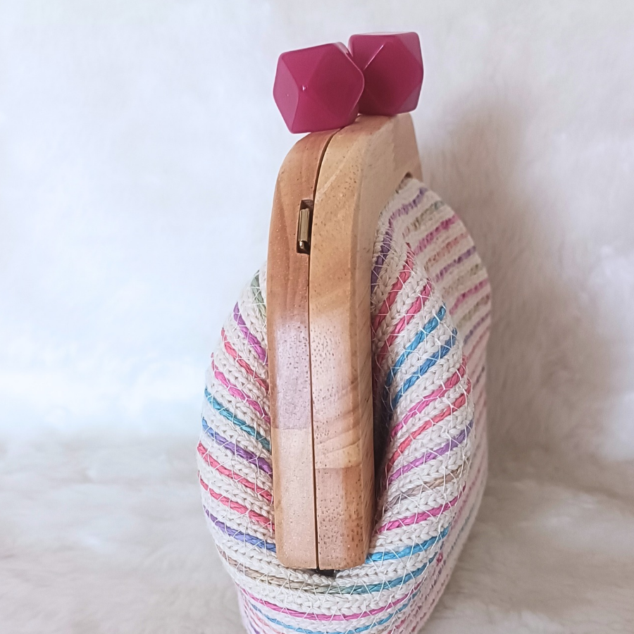  Ahşap Burslu,Renk Geçişli   Fonksiyonel El Yapımı Çanta  - 2