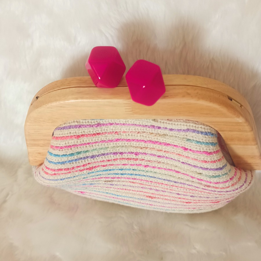  Ahşap Burslu,Renk Geçişli   Fonksiyonel El Yapımı Çanta  - 3