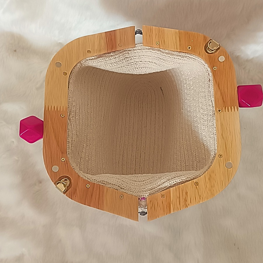  Ahşap Burslu,Renk Geçişli   Fonksiyonel El Yapımı Çanta  - 3