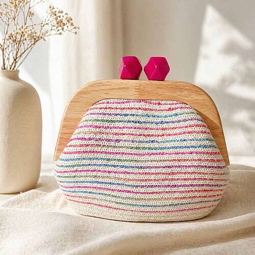  Ahşap Burslu,Renk Geçişli   Fonksiyonel El Yapımı Çanta 