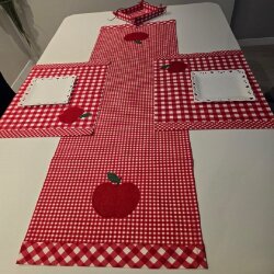 Elma Aplikeli Kırmızı Ekose Duck Keten Runner, Amerikan Servis set - 1