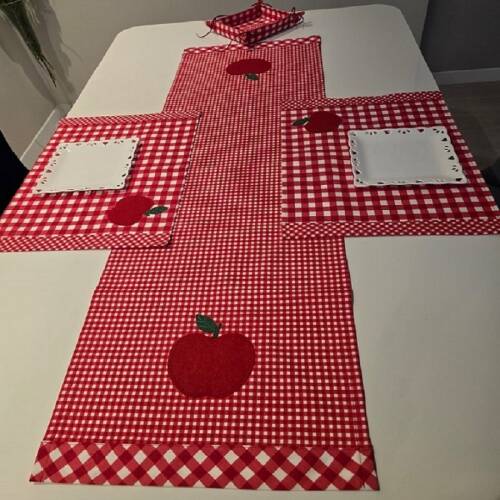 Runner, Amerikan servis Duck Keten Kırmızı Ekose set - Moonjy