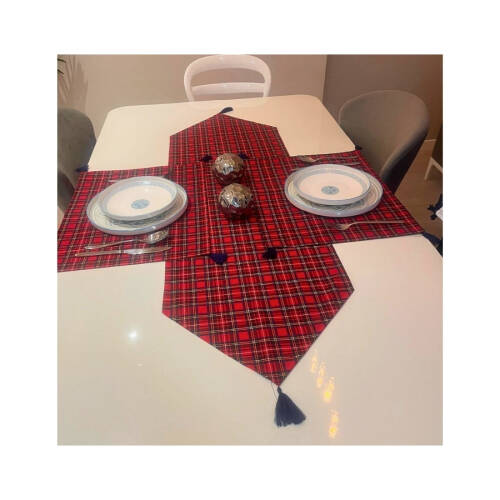 Kırmızı-Laci Ekose Duck Keten Runner, Amerikan servis Seti - Moonjy