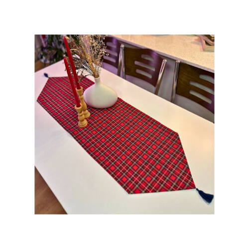 Kırmızı-Laci Ekose Duck Keten Runner, Amerikan servis Seti - 2