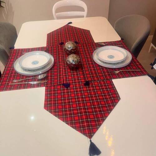 Kırmızı-Laci Ekose Duck Keten Runner, Amerikan servis Seti - Moonjy