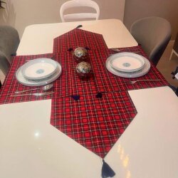 Kırmızı-Laci Ekose Duck Keten Runner, Amerikan servis Seti - 1